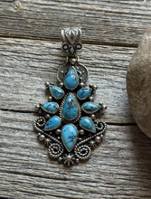 Load image into Gallery viewer, Navajo Native American Handmade Sterling Silver Turquoise Cluster Pendant Geneva