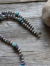 Load image into Gallery viewer, Sterling Silver Charoite Turquoise Bead Necklace. 22 Inch