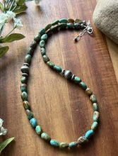Load image into Gallery viewer, Sterling Silver Blue Green Turquoise Nuggets Pearls Bead Necklace. 18 inch Gift