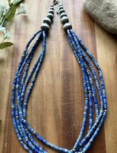 Load image into Gallery viewer, Sterling Silver Multi Strand Lapis Pearls Bead Necklace 23 inch Gift