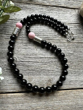 Load image into Gallery viewer, Mens Sterling Silver Black Onyx Pink Conch Kokopelli Bead Necklace 20 inch Gift
