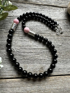 Mens Sterling Silver Black Onyx Pink Conch Kokopelli Bead Necklace 20 inch Gift