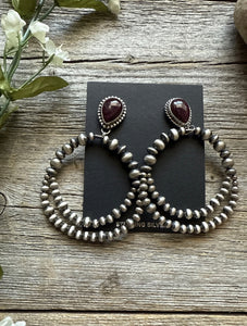 Navajo Sterling Silver Purple Spiny Oyster Pearl Double Loop Earrings 3 Inch E