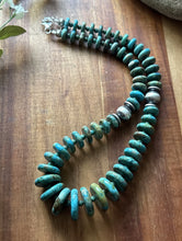 Load image into Gallery viewer, Sterling Silver Graduated Green Turquoise Rondelle Bead Necklace. 18 inch