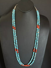 Load image into Gallery viewer, Native American Sterling Silver Multi Strand Turquoise Coral Bead Necklace 34”