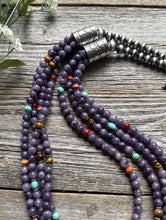 Load image into Gallery viewer, Sterling Silver Multi Strand Stone Purple Pearls Bead Necklace. 24 inch
