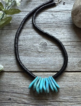 Load image into Gallery viewer, Southwestern 925 Sterling Silver Black Onyx Turquoise Bead Necklace 18 Inch