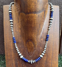 Load image into Gallery viewer, Lapis Multi Graduated Sterling Silver Pearls Bead Necklace 18 inch. 4mm - 8mm