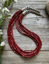 Load image into Gallery viewer, Sterling Silver Multi Strand Red Bamboo Coral W Pearls Bead Necklace 24 Inch