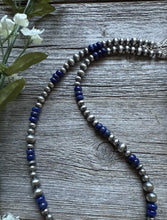 Load image into Gallery viewer, Sterling Silver Multi Bead Lapis W Pearls Bead Necklace. 18 inch. Gift