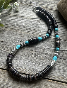 Sugilite Sleeping Beauty Turquoise Sterling Silver Nuggets Bead Necklace 18 inch