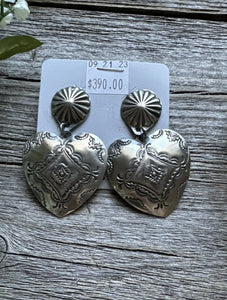 Navajo Sterling Silver Stamped Heart Earrings. VJP Vincent