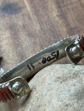 Load image into Gallery viewer, Navajo Native Sterling Silver Red Coral Cluster Cuff Bracelet Signed