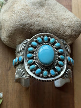Load image into Gallery viewer, Navajo Native Sterling Silver Blue Turquoise Cluster Cuff Bracelet Signed Gift