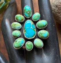 Load image into Gallery viewer, Navajo Sterling Silver Sonoran Gold Turquoise Cluster Ring Size 9 Geneva