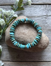 Load image into Gallery viewer, Blue Green Turquoise Nuggets 7 Inch Stretch Elastic Stretchy Bead Bracelet Gift