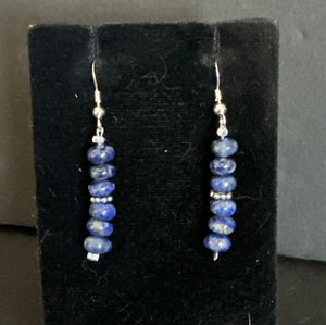 Southwestern 925 Sterling Silver Blue Lapis Bead Earrings 1 Inch