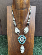 Load image into Gallery viewer, Navajo Sterling Silver White Buffalo Turquoise Cluster Chain Lariat Necklace CY