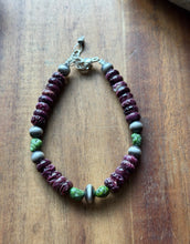 Load image into Gallery viewer, Purple Spiny Oyster Sonoran Gold Turquoise Sterling Silver Pearls Bead Bracelet