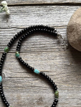 Load image into Gallery viewer, Sterling Silver Black Onyx Turquoise Bead Necklace. 18 Inch Gift