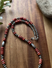 Load image into Gallery viewer, Sterling Silver Orange Red Spiny Oyster Multi Bead Pearls Necklace 24 inch Gift
