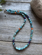 Load image into Gallery viewer, Sterling Silver Blue Green Turquoise Multi Stone Bead Necklace. 18 inch