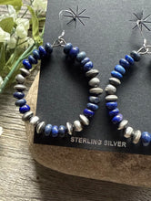 Load image into Gallery viewer, Southwestern 925 Sterling Silver Lapis Pearls Hoop Earrings.