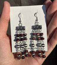 Load image into Gallery viewer, Sterling Silver Purple Spiny Oyster W Pearls Rosary Bead Dangle Earrings. 3 Inch
