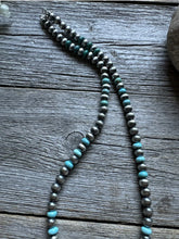 Load image into Gallery viewer, Sterling Silver Blue Turquoise W 6mm Pearls Bead Necklace. 18 inch