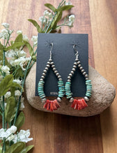 Load image into Gallery viewer, Sterling Silver Turquoise Spiny Oyster Pearls Bead Loop Hoop Earrings. 3 Inch