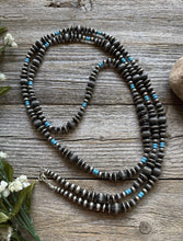 Load image into Gallery viewer, 60 Inch Sterling Silver Pearls Turquoise Bead Necklace