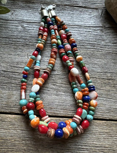 Sterling Silver Multi Strand Multi Stone Bead Necklace. 16 inch