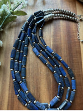Load image into Gallery viewer, Sterling Silver Multi Strand Lapis W Pearls Bead Necklace. 24 inch
