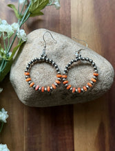 Load image into Gallery viewer, Sterling Silver Orange Spiny Oyster Pearls Bead Hoop Earrings. Gift 2.25 Inch
