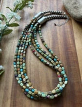 Load image into Gallery viewer, Sterling Silver Multi Strand Stone Blue Green Turquoise Nuggets Bead Necklace 24