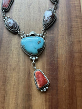 Load image into Gallery viewer, Navajo Sterling Silver Multi Stone Turquoise Lariat Pearls Bead Necklace RY