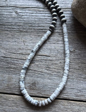 Load image into Gallery viewer, Sterling Silver White Buffalo Turquoise Heishi Bead W Pearls Necklace. 18 inch
