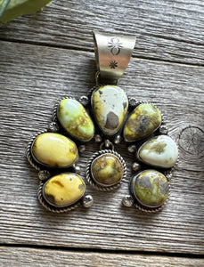 Navajo Sterling Silver Green Palomino Turquoise Naja Pendant Handmade KY
