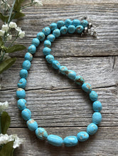 Load image into Gallery viewer, Chunky Sleeping Beauty Turquoise Sterling Silver Nuggets Bead Necklace 18 inch