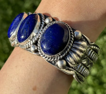 Load image into Gallery viewer, Native American Sterling Silver Lapis Cuff Bracelet. T Jon