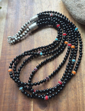 Load image into Gallery viewer, Sterling Silver Multi Strand Stone Black Onyx Bead Necklace. 22 Inch