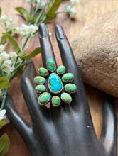 Load image into Gallery viewer, Navajo Sterling Silver Sonoran Gold Turquoise Cluster Ring Size 9 Geneva