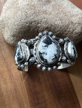 Load image into Gallery viewer, Navajo Sterling Silver White Buffalo Turquoise Cuff Bracelet J Nelson
