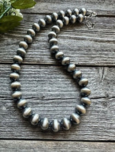 Load image into Gallery viewer, 12mm 28 Inch 925 Sterling Silver Oxidized Pearls Bead Necklace Southwestern