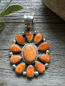 Native American Sterling Silver Orange Spiny Oyster Cluster Pendant Tillie T Jon