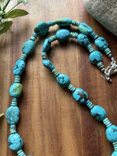 Load image into Gallery viewer, Sterling Silver Blue Turquoise Nuggets W Pearls Bead Necklace. 24 inch