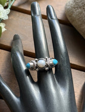 Load image into Gallery viewer, Native American Sterling Silver Freshwater Pearl Turquoise Ring Size 8