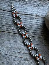 Load image into Gallery viewer, Floral Sterling Silver Orange Spiny Oyster Pearls Bead Bracelet. 7 Inch