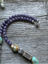 Load image into Gallery viewer, Southwestern Sterling Silver Charoite Turquoise Kokopelli Bead Necklace. 20 Inch