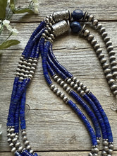 Load image into Gallery viewer, Sterling Silver Multi Strand Lapis W Pearls Bead Necklace 30 inch